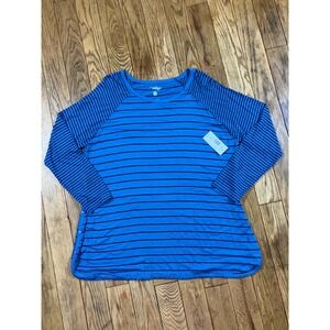 NEW Indigo Thread Co. Womens Blue Striped‎ Long Sleeve Top Raglan XL